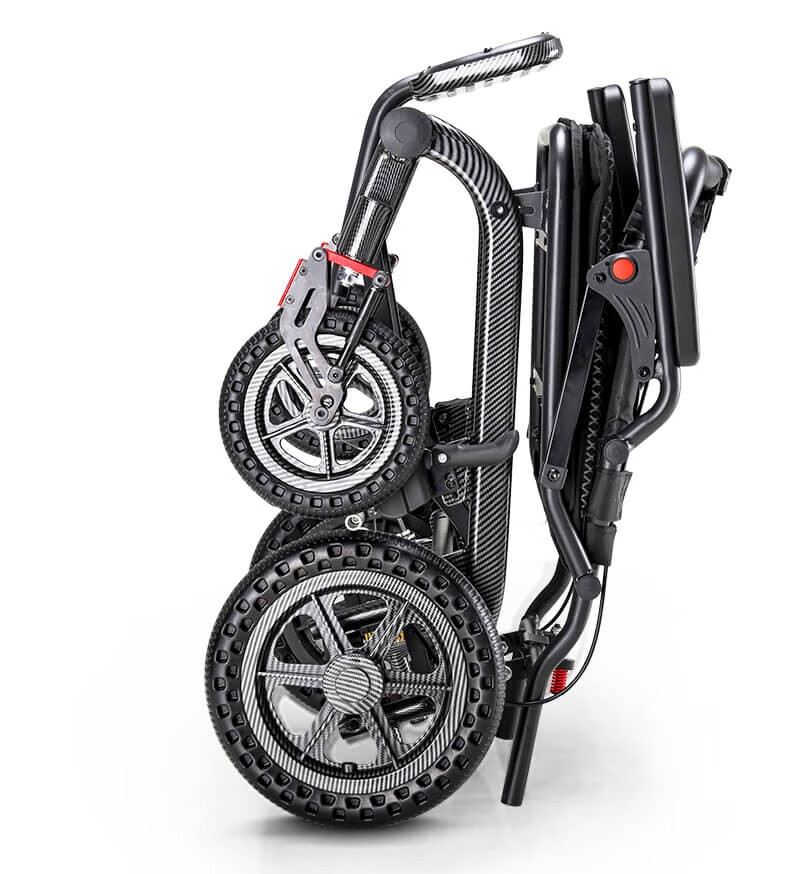 简易小型旅行手动铝合金四轮10重减震轮椅碳纤纹车架独立悬挂双层坐垫