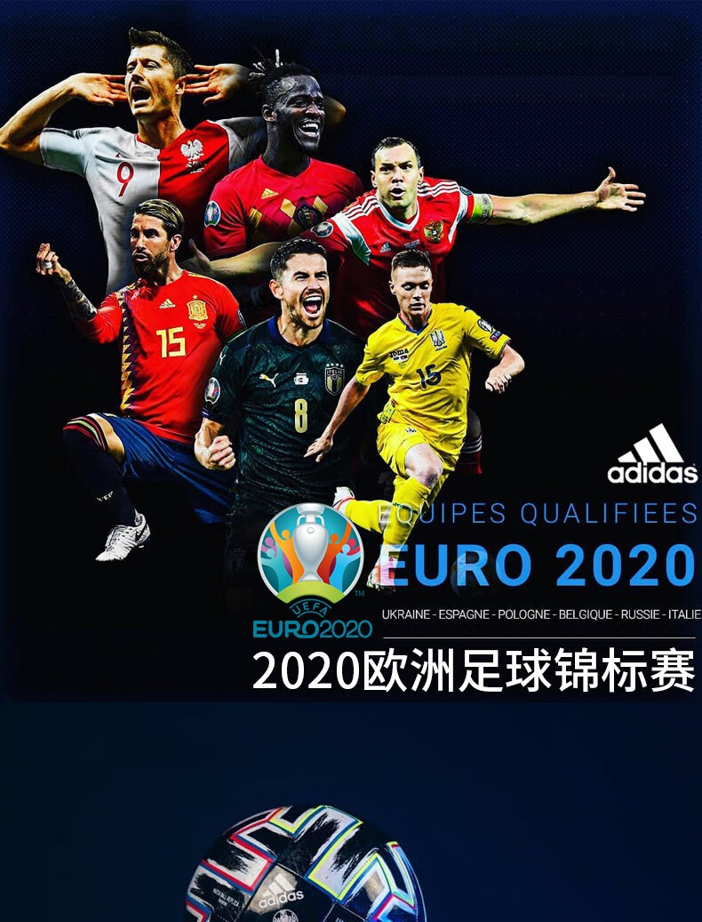 adidas阿迪达斯2021欧洲杯足球比赛训练中端机缝热粘合5号球fh7339fp