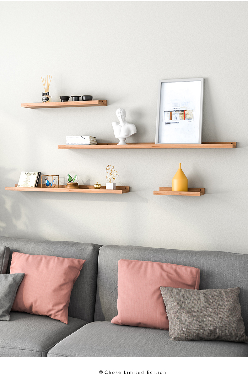 实木墙上置物架免打孔一字隔板壁挂北欧客厅电视墙面机顶盒搁板子定制