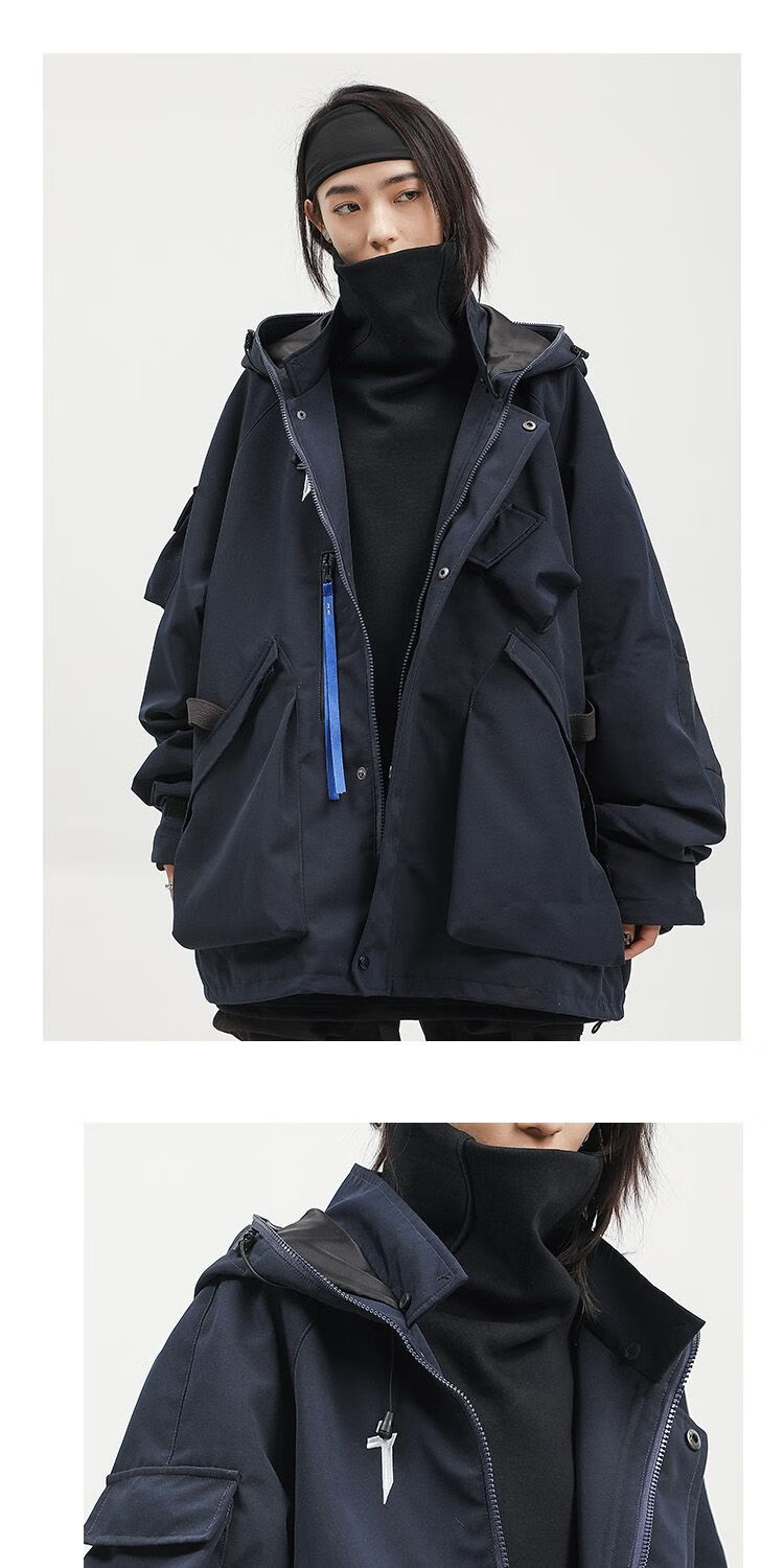 cellreturn吉业重工国潮流机能风小立领连帽男女宽松复古高街休闲外套