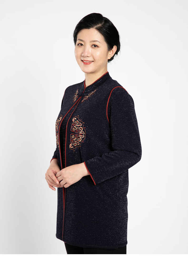 老美华【百年老字号】春秋中老年女装衬衫长袖套头舒适妈妈装 酒红