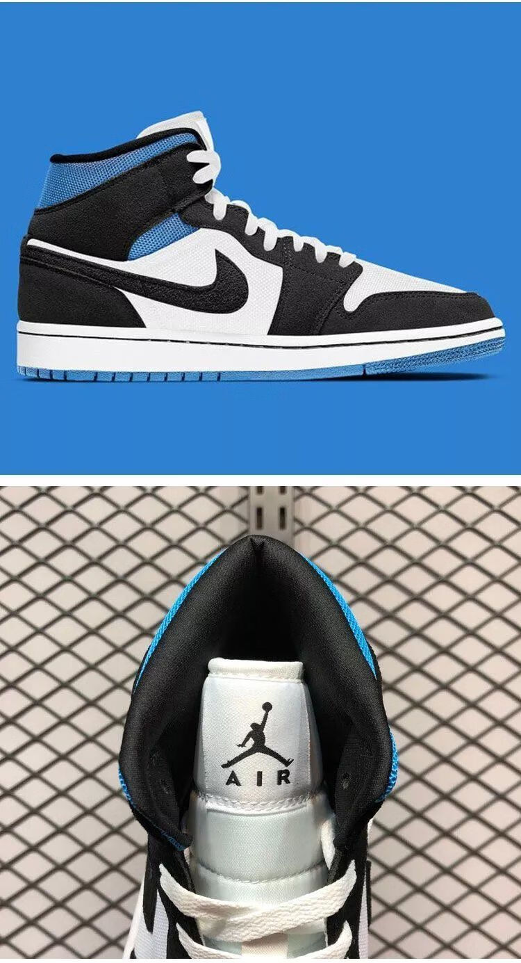 纯原air mid 黑蓝脚趾 黑白蓝 皇家蓝经典配色篮球鞋 bq6472- aj1 黑