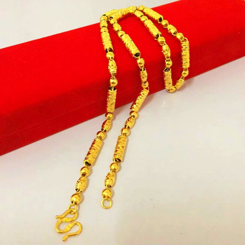 越南沙金项链男空心镀金大链子久不掉色粗佛珠竹节金首饰 1号60厘米长