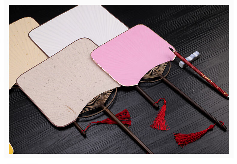 吉颖斋diy古风方形团扇长柄手绘书法宣纸复古宫扇空白仿古书画创作