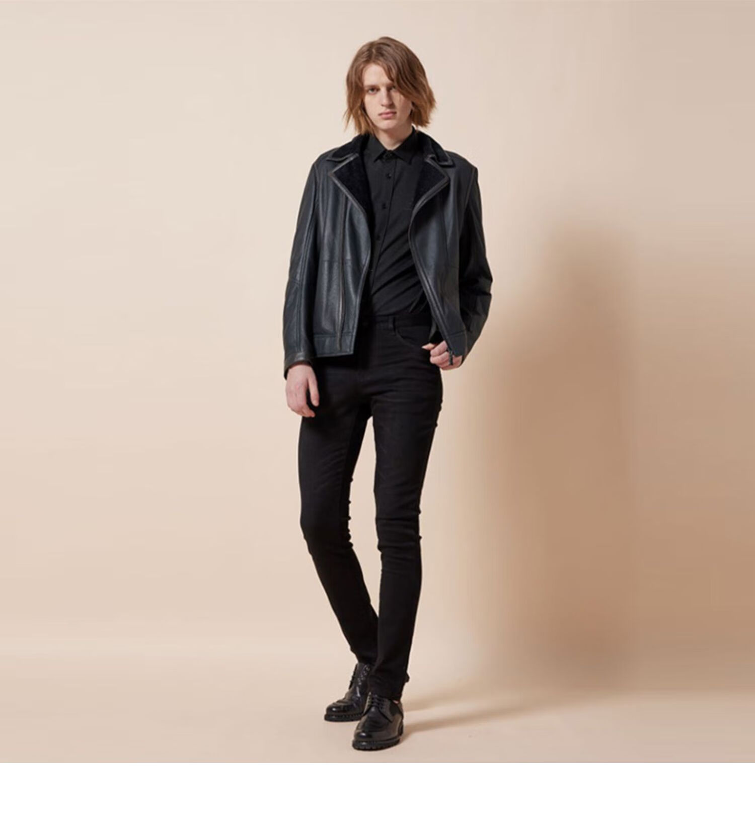 rare威雅男装男士绿色短羊毛皮毛一体外套绿色46