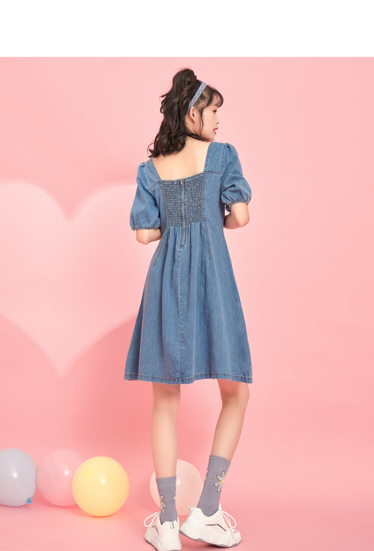 ief/爱依服复古牛仔连衣裙女高腰显瘦2020夏季新款洋气方领a字裙1408k