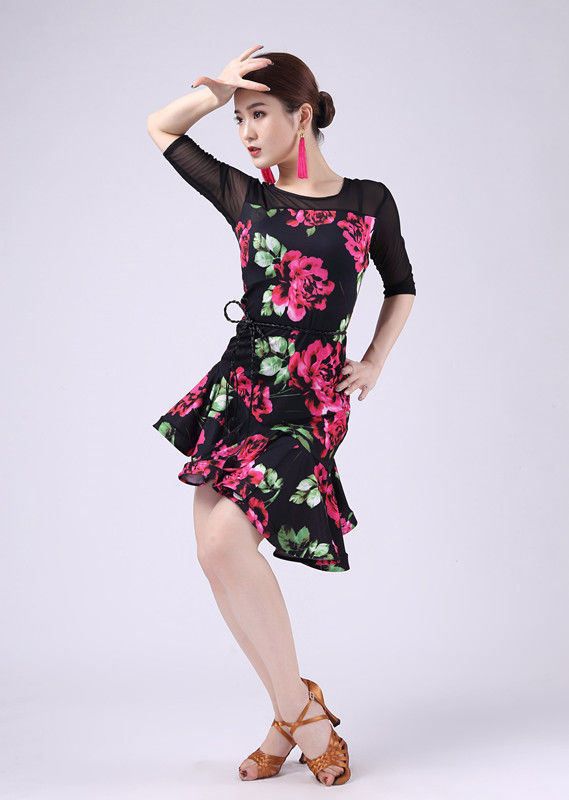 表演服拉丁舞服装女性感连衣裙专业舞蹈裙演出服秋冬季练功服fgacct玫