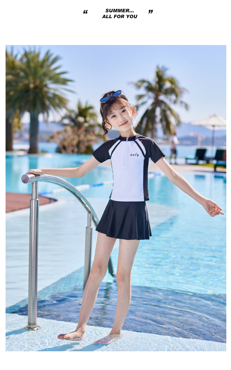 佑游儿童泳衣女童新款分体裙式中大童游泳衣女孩可爱专业温泉泳装粉色