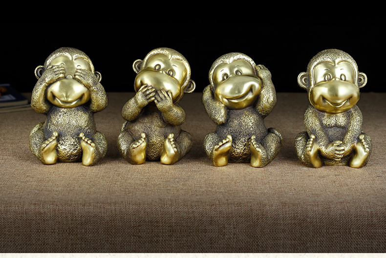 枳记家 纯铜四不猴送父母工艺品摆件大气饰品摆件新房铜猴子家居办公