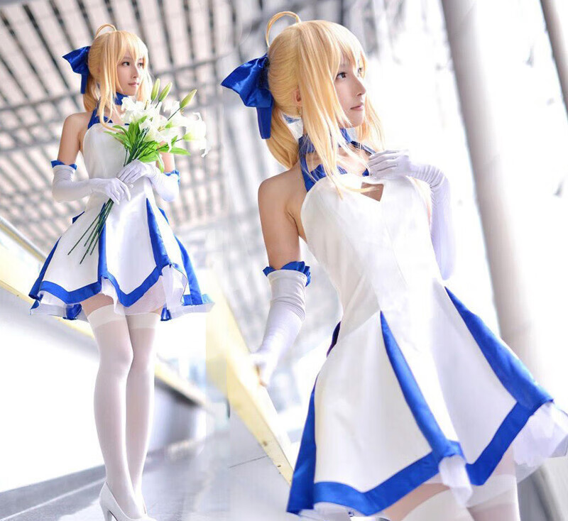 蔓图思fate/zero 型月10周年cosplay saber lily 塞巴莉莉 服装 白袜