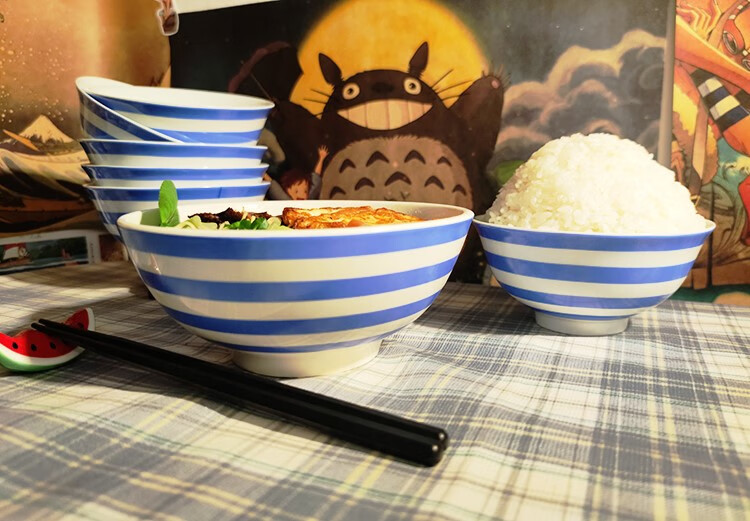 轻音少女周边秋山澪经典蓝白碗日式陶瓷干饭泡面碗套餐nice bowl!