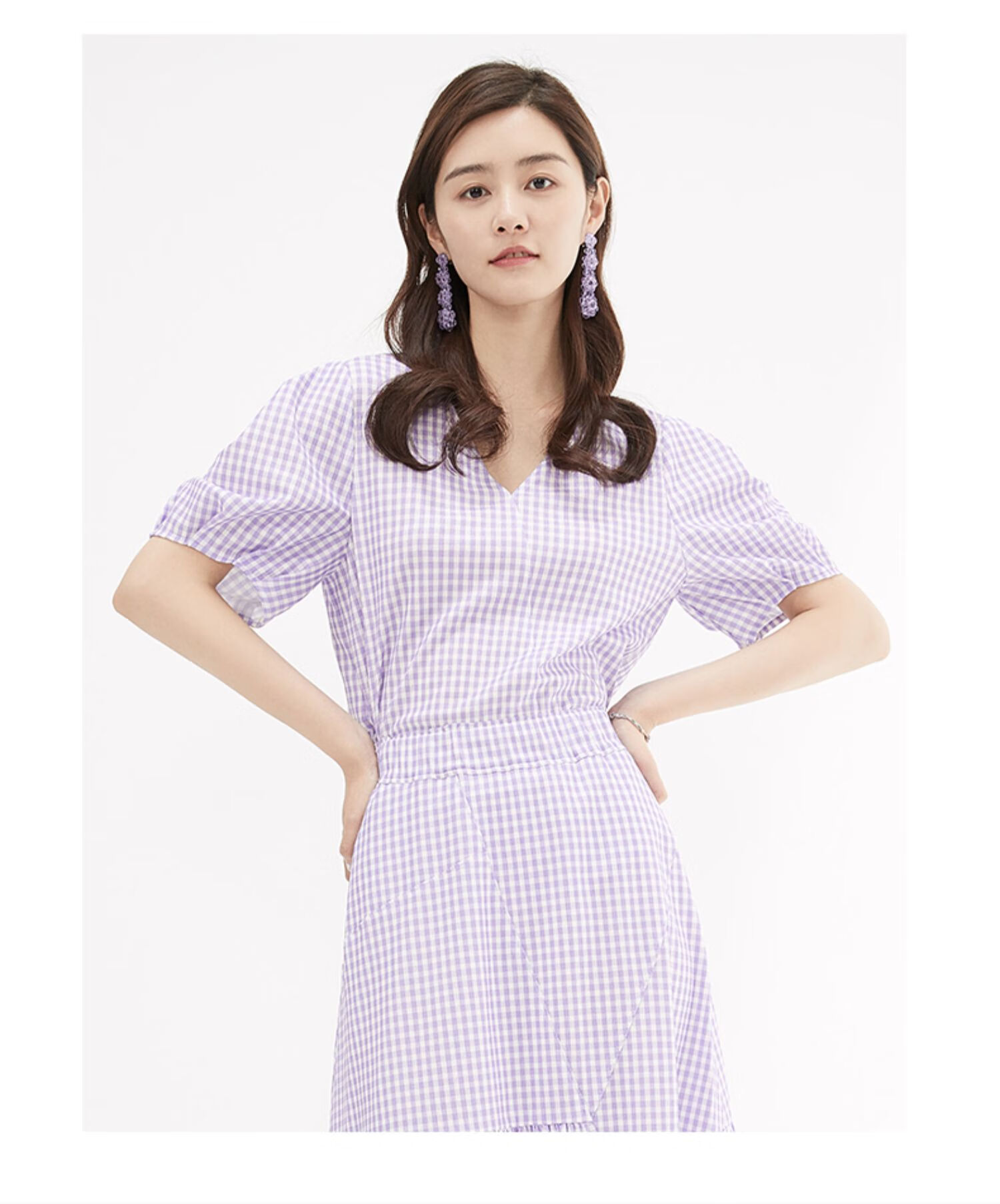 mindbridge夏季新款衬衣女设计感小众格子短袖衬衫mvbl328c 浅蓝紫色