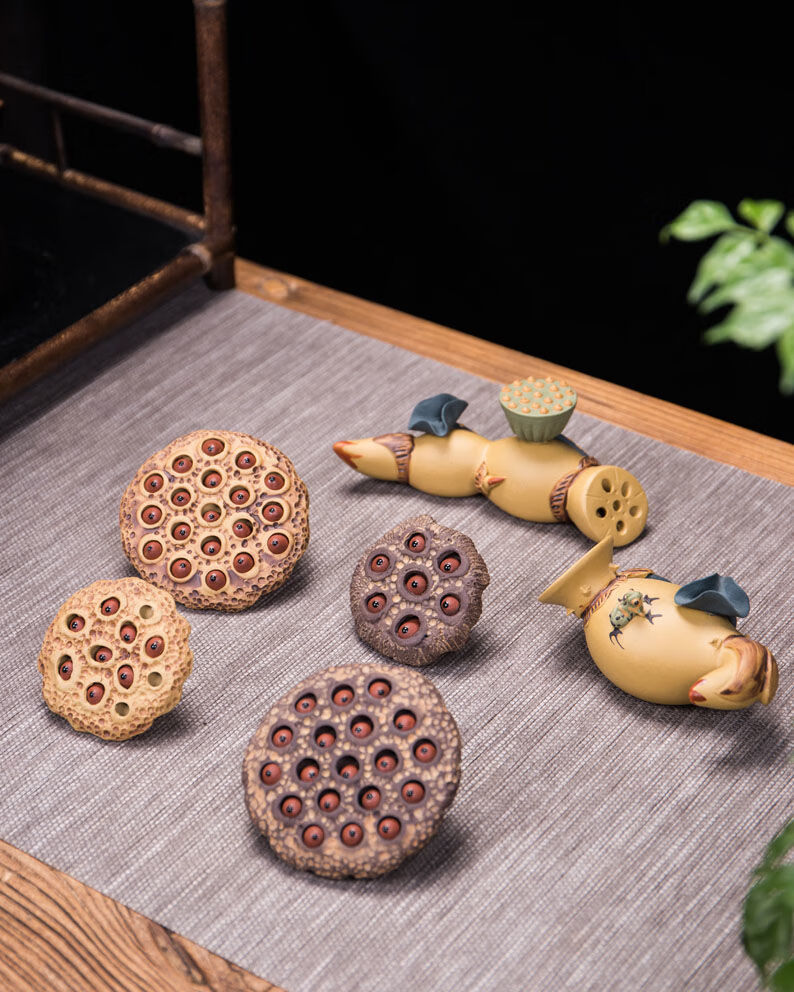 莲子茶宠茶空间紫砂茶宠莲藕莲蓬茶玩工艺品茶道雕塑摆件高档莲子茶具