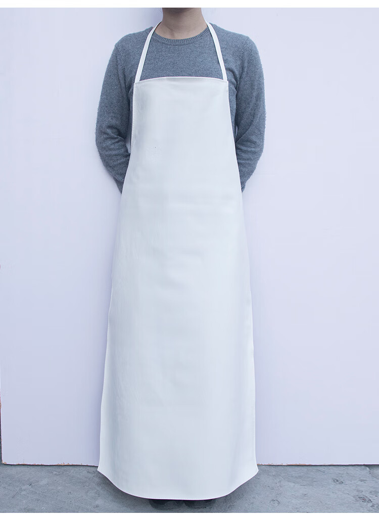 雷事兴防水防油皮革围裙男女白色厨房饭店工厂作业服长款加厚pu工装围