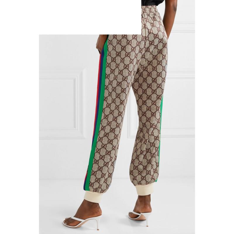 gucci古驰运动裤女士贴花工艺工艺条纹印花工艺科技平纹布休闲裤代购