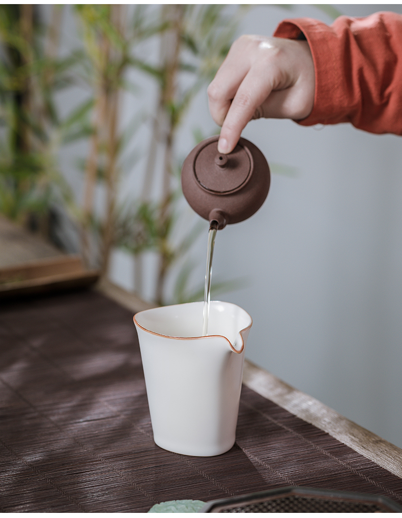 溪陶坊汝窑公道杯景德镇单个象牙白鹰嘴公杯陶瓷分茶器日式茶道鹰嘴公