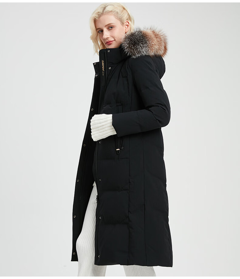 雪伦鹅绒羽绒服女长款大毛领学生款修身显瘦秋冬外套女商场同款sharon