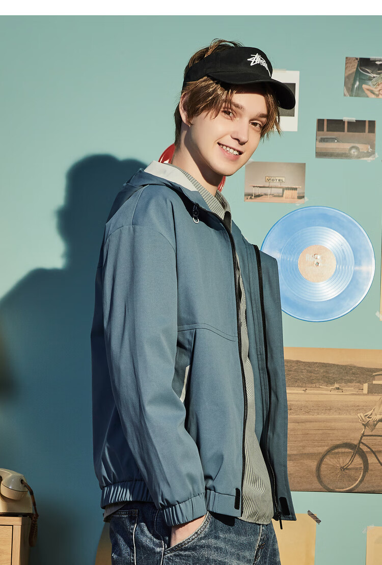 快鱼时尚休闲外套男装2020秋季新款韩版潮流ins学生连帽夹克男kf 黑色