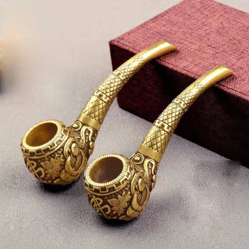 纯铜生肖烟斗黄铜八仙老烟斗烟嘴烟丝两用烟袋锅古玩铜器收藏大号佛缘