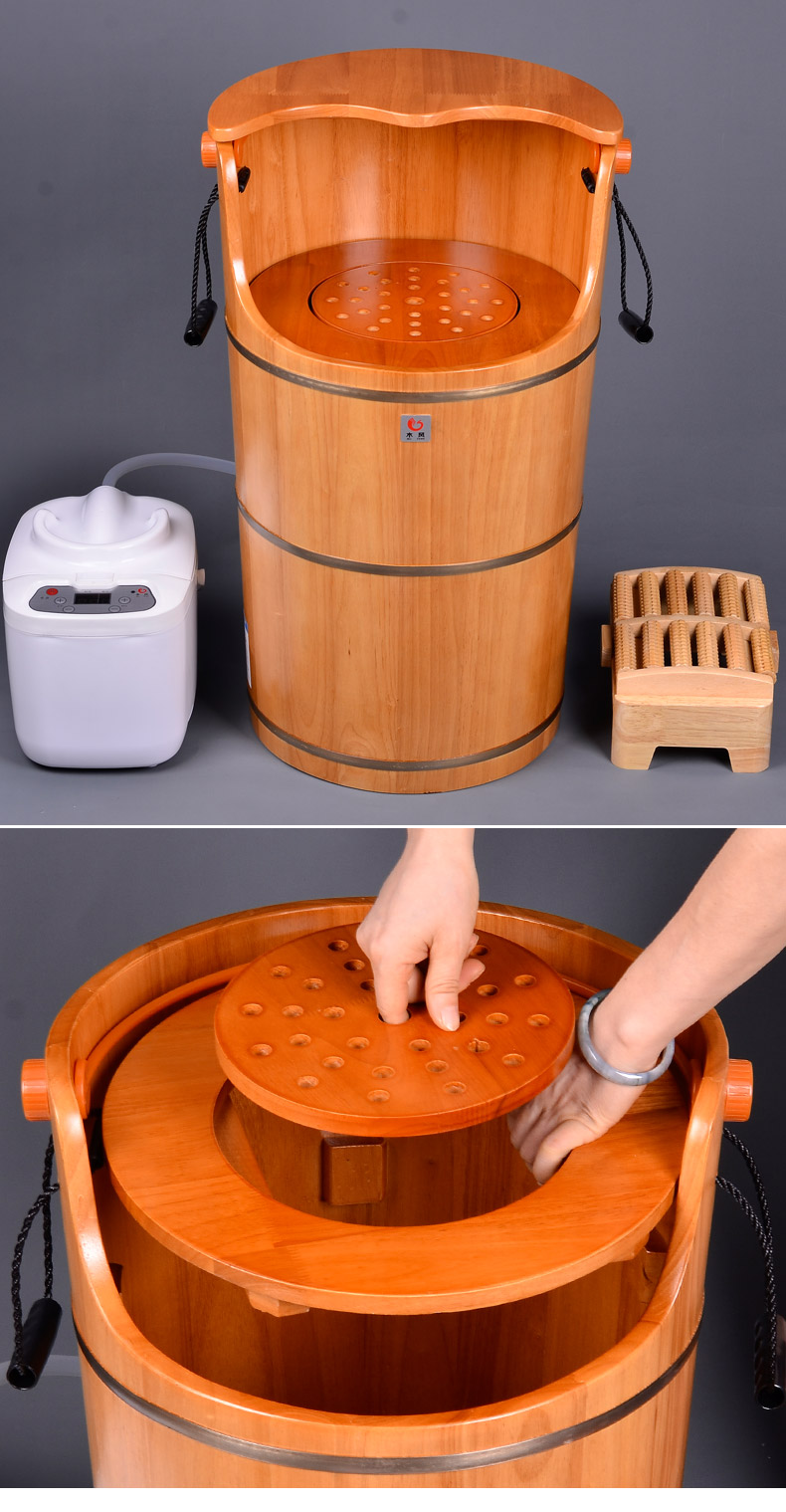 橡木木桶泡脚桶多用熏蒸蒸脚桶实木蒸汽汗蒸桶家用足浴洗脚足疗桶 60