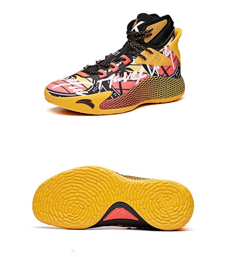 安踏kt5篮球鞋男鞋2020冬季新款汤普森高帮缓震运动鞋黑姜黄荧光红
