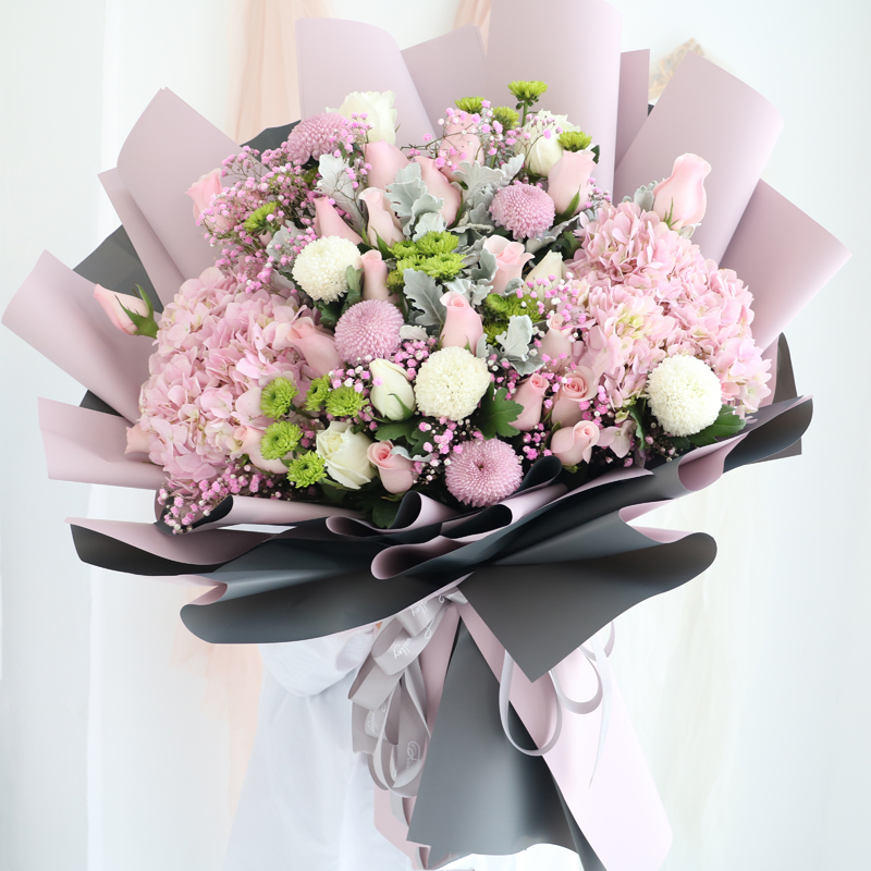 韩式自然风清新花束洋桔梗玫瑰混搭花北京同城送花鲜花上海广州深圳