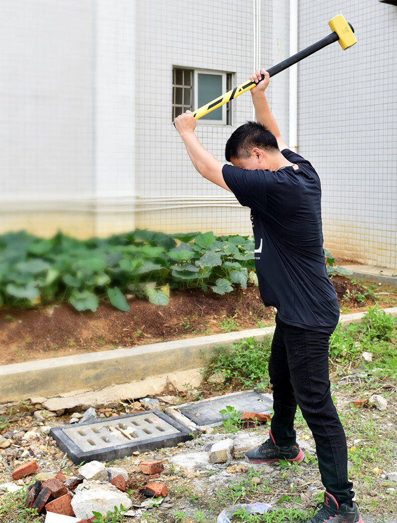 高碳钢八角锤工地用铁锤子实心连体砸墙大锤重型手锤一体拆 纤维柄