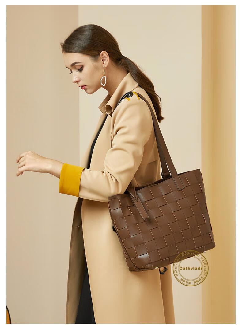 cathyladi2022春季新款女包大容量编织真皮女包百搭单