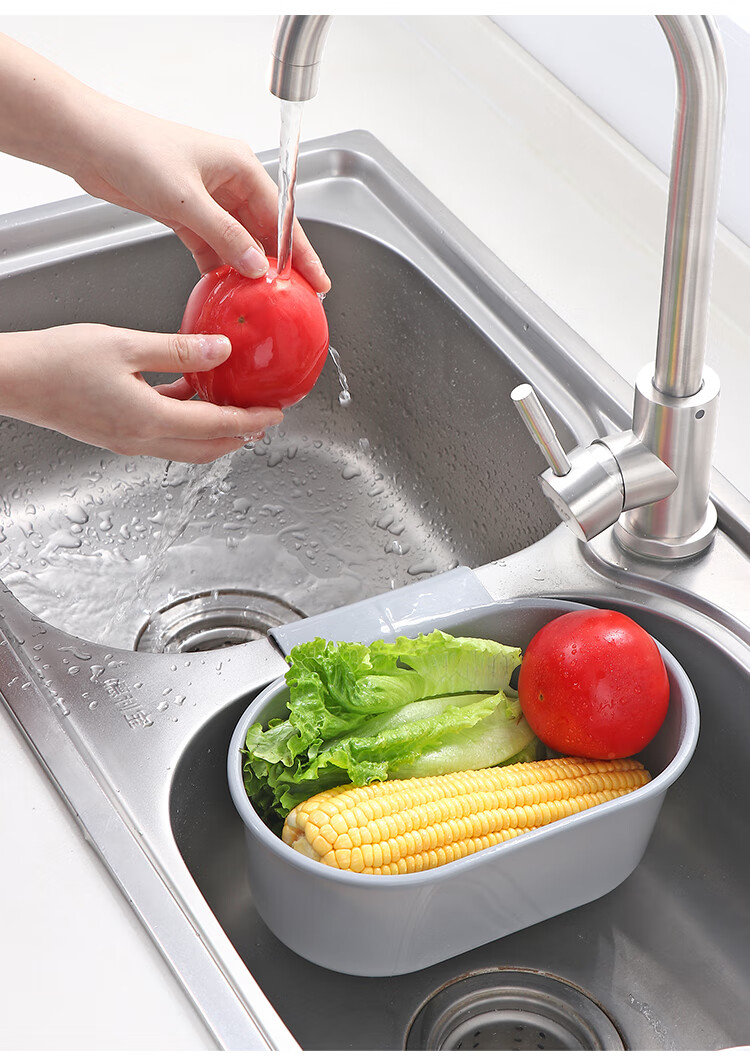 塑料厨房用品收纳置物架剩饭剩菜残渣过滤神器蓝色沥水挂篮防溅花洒