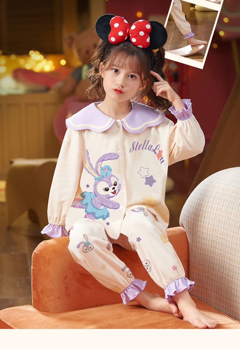 枫康女童睡衣春秋薄款棉儿童长袖套装卡通可爱小女孩大童公主家居服