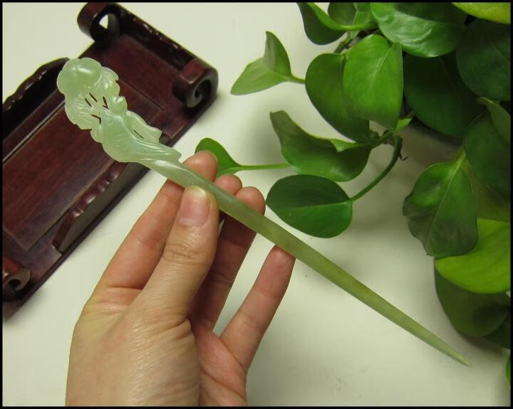 玉簪 岫玉钗复古风玉簪子发饰玉兔玉兰花古装如意头饰步摇玉石牡丹sn