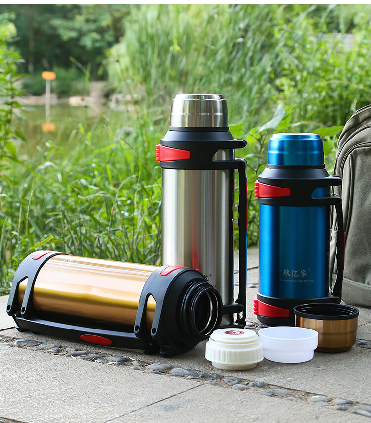 304不锈钢保温杯大容量户外车载便携手柄旅行杯家用2l金色2升装4斤水