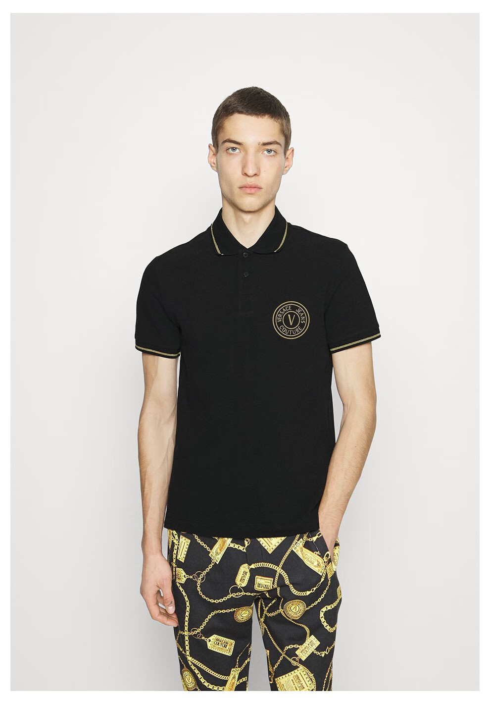 jeans couture 范思哲奢侈品 2022春夏新款男士棉质撞色短袖polo衫