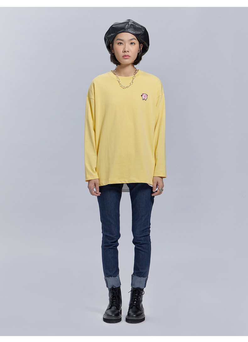 堡狮龙bossini女装针织休闲衫纯棉印花宽松圆领卫衣 020白色 l【图片