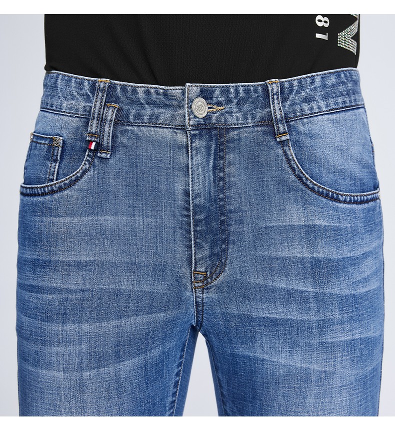 百斯盾牛仔裤男修身直筒休闲裤潮流复古商务裤子男深蓝色322尺5