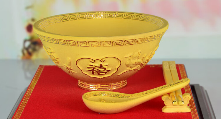 礼物女儿小孩金饭碗结婚碗筷套装鼠年礼品绒沙金摆件sn9278sn9837sn