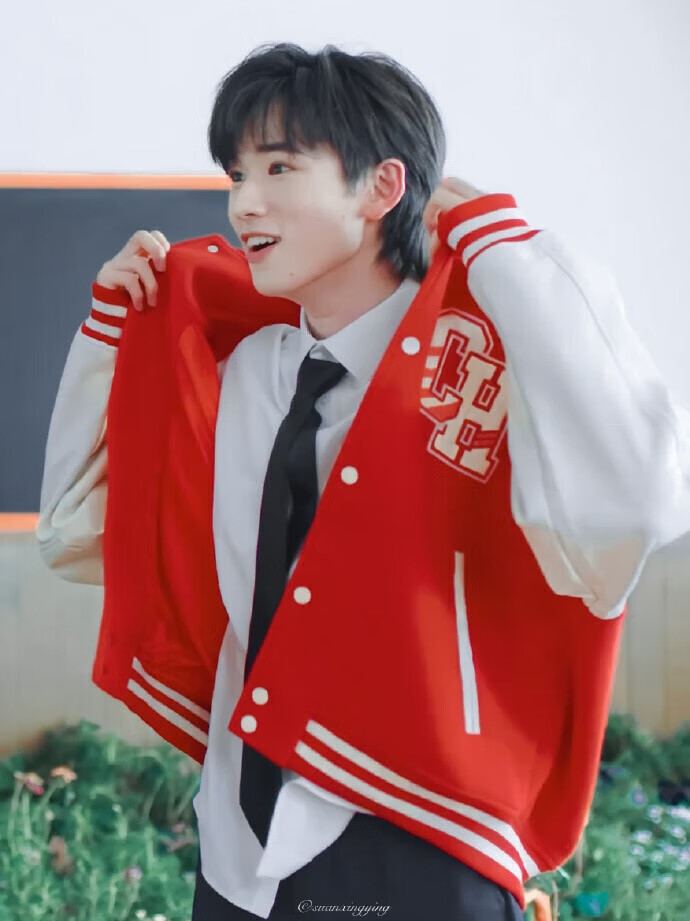 耀文同款衣服男女秋装复古棒球服国潮街头拼色夹克外套 红色 tnt小卡