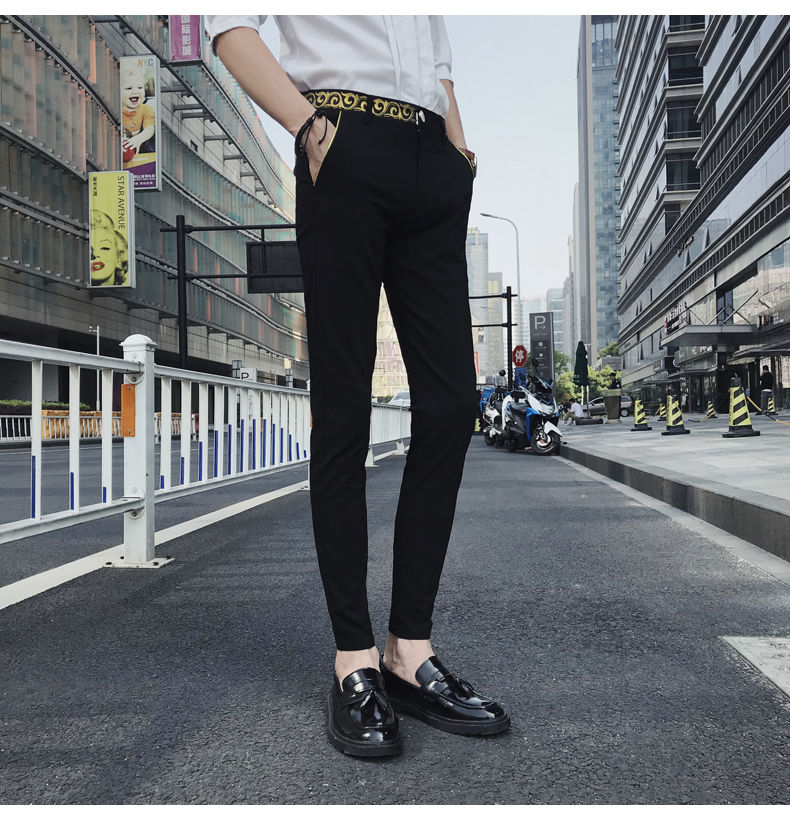 古莱登男生穿网红休闲裤男长裤修身潮流发型师潮牌刺绣裤子新款韩版