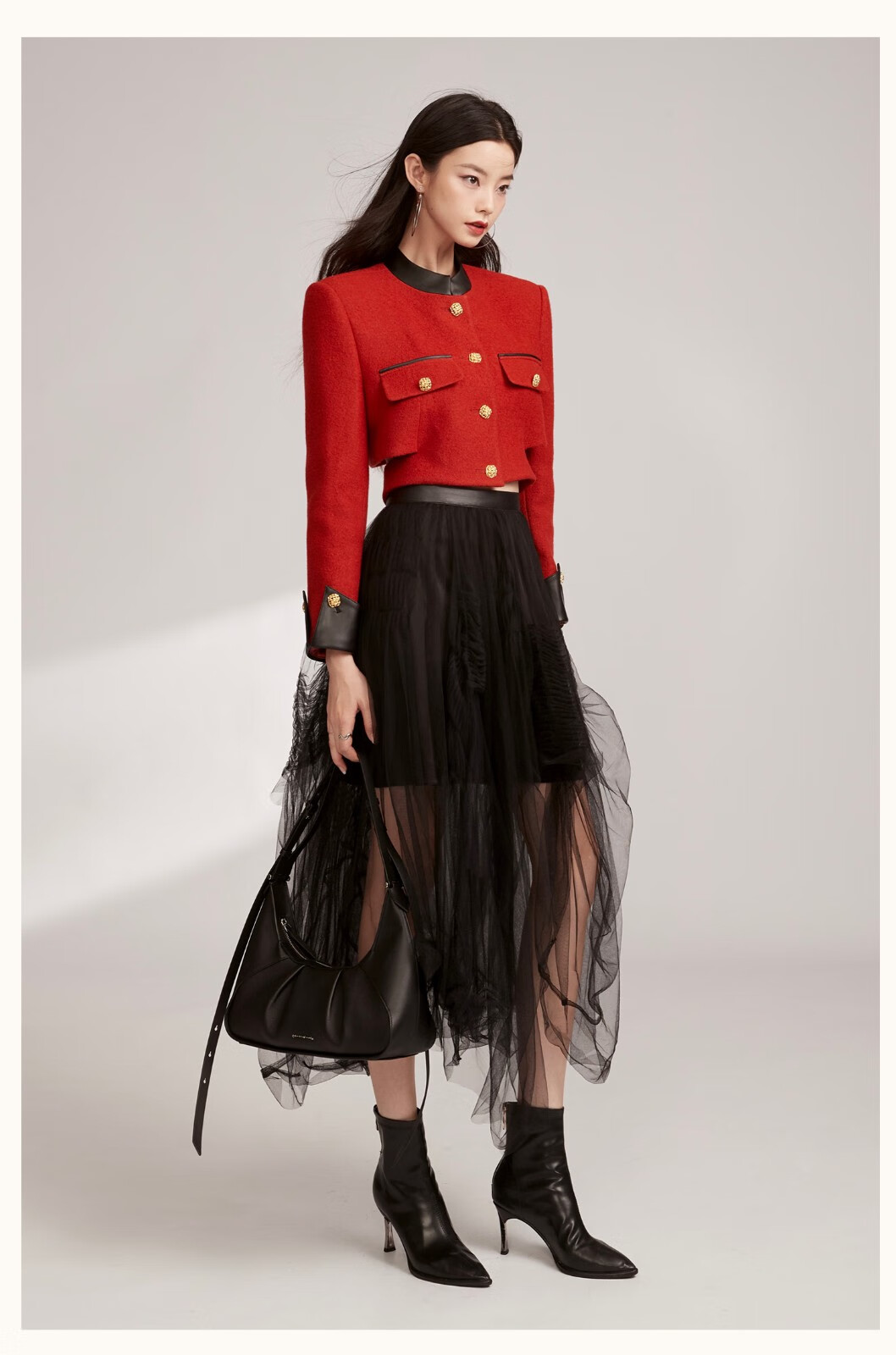 7米用料1000个手工压褶黑色高腰不规则网纱半身裙纱裙春秋 燕尾服黑 m