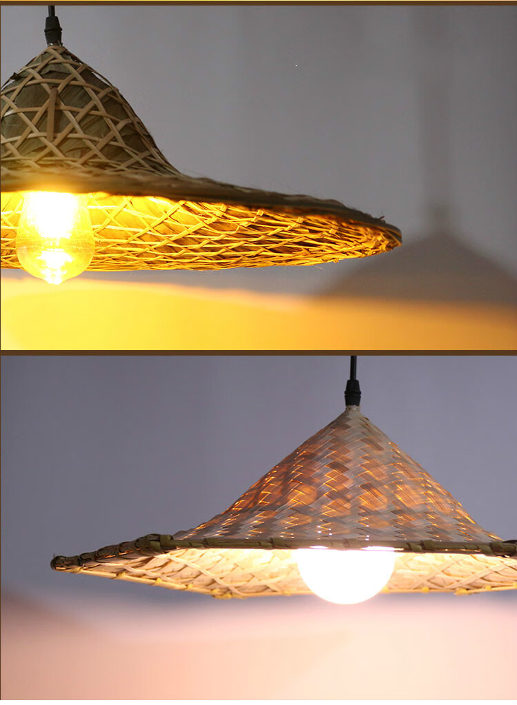 店餐厅中式复古创意个性烤鱼怀旧竹编斗笠灯 草帽 线  爱迪生led灯泡