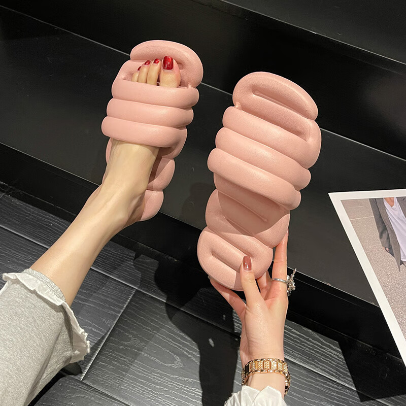 uhfw夏季新款时尚居家一字拖室内厚底洗澡凉拖可爱外穿女拖鞋粉色35