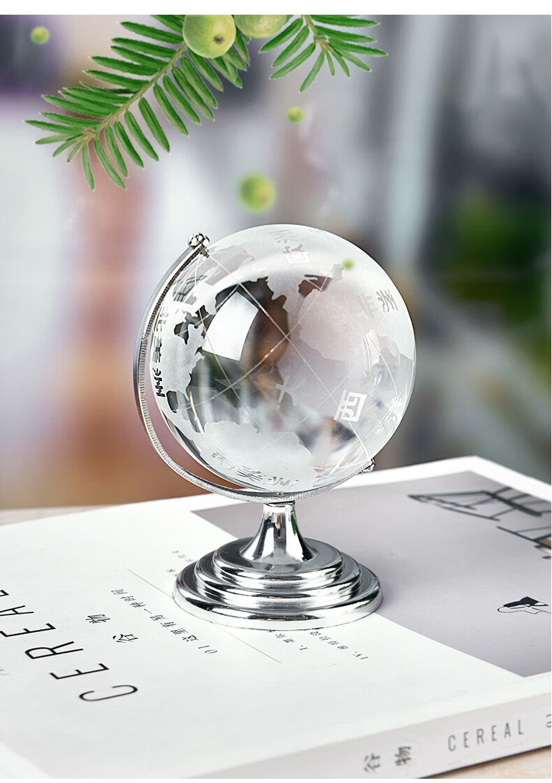 高档大小号水晶地球仪模型摆件客厅办公室装饰品玩具生日小号水晶地球