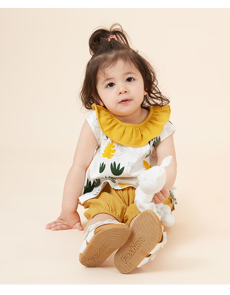 棉花堂针织娃娃衫宝宝夏装棉女童娃娃裙衫女婴儿上衣小女孩可爱黄叶