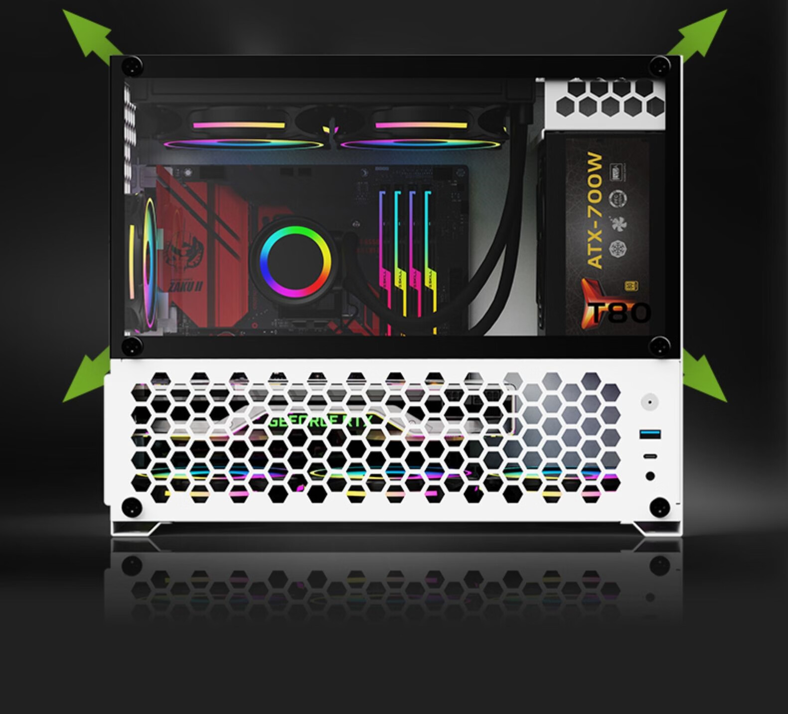 酷鱼t80侧透matx机箱支持240水冷360显卡中塔紧凑全铝白色小机箱 t80