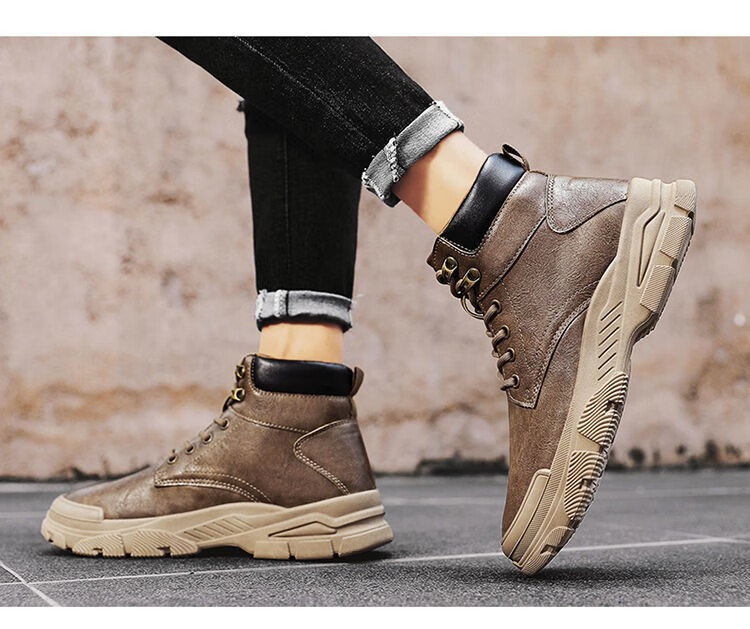 森马马丁靴男款男士百搭工装靴秋季内增高 hc22卡其(平底款) 39【图片