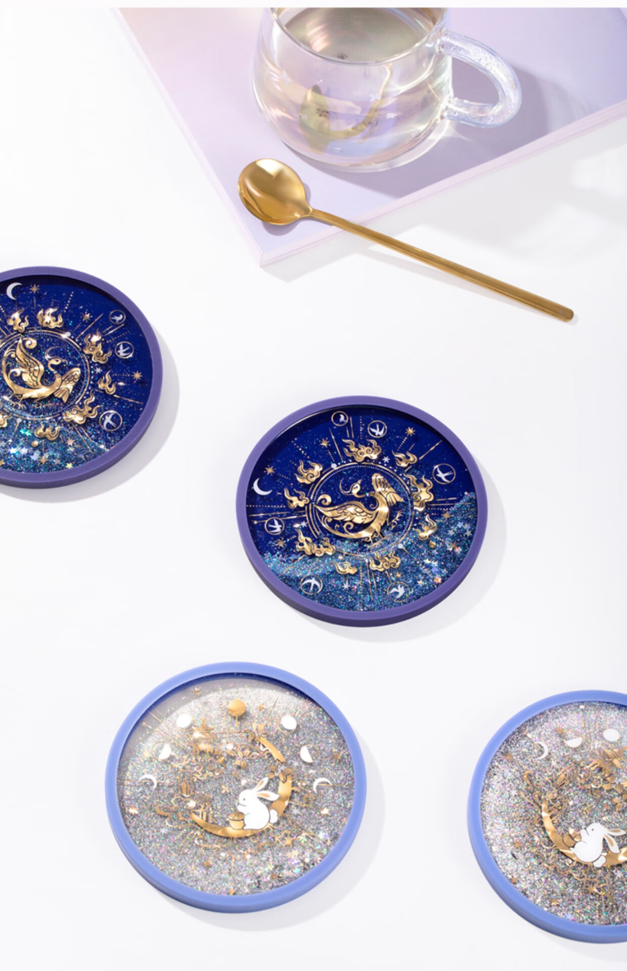 【新款升级】故宫玉兔杯金乌玉兔流沙硅胶杯垫隔热垫防滑情侣国风生日