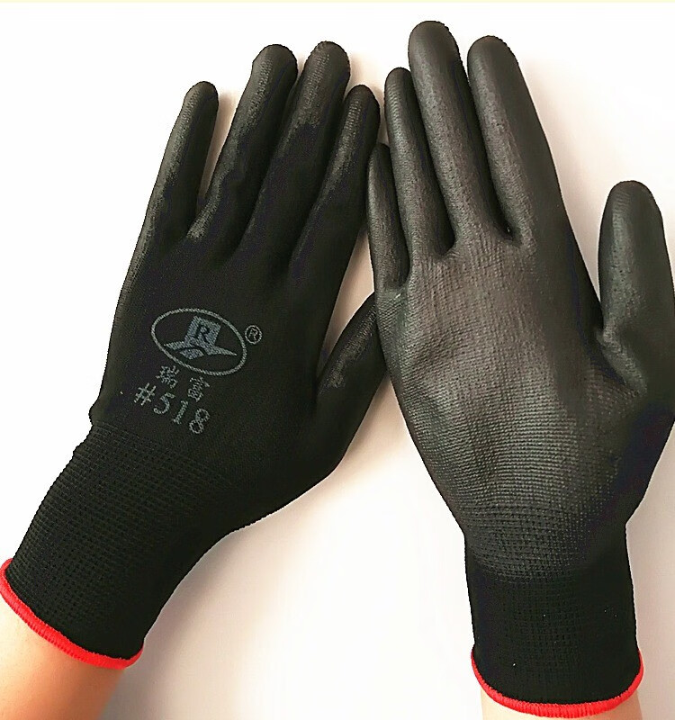 防静电手套 一次性加厚 瑞富518薄款黑pu涂掌防滑透气耐磨涂胶工作