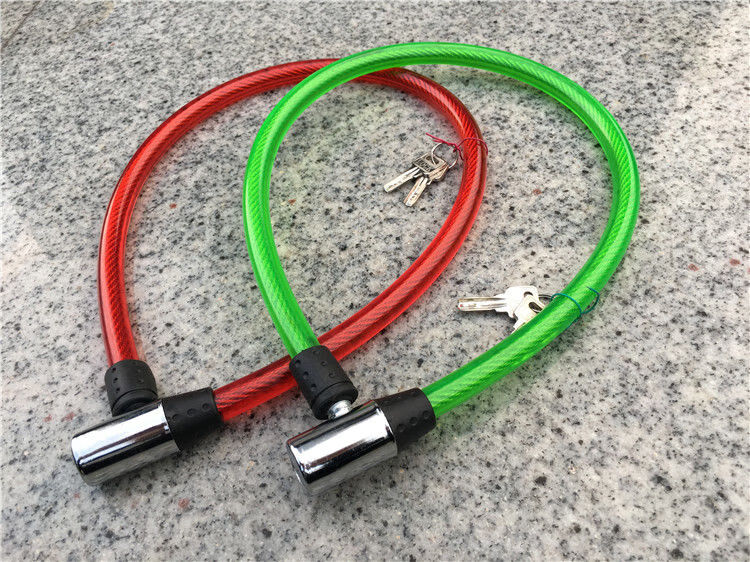 自行车钢丝锁环型锁钢缆锁自行车软锁钢条锁 软锁 电动车锁u型锁 绿色