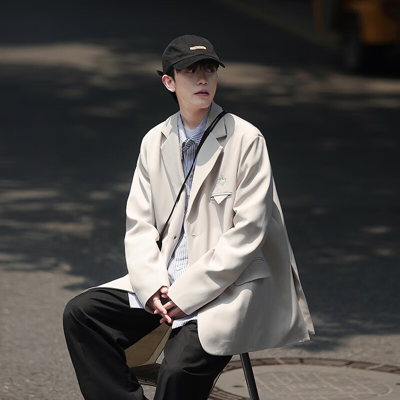 西装外套男ins潮春秋高级感炸街痞帅英伦雅痞男装宽松休闲小西服 >