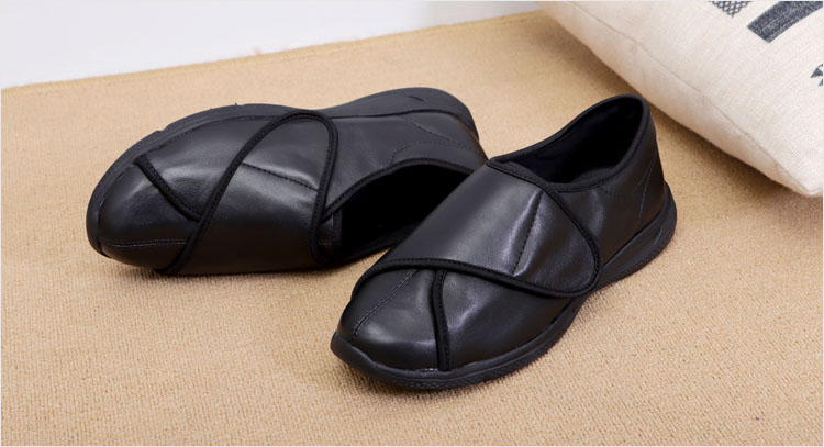 牛登中老年鞋拇外翻鞋脚宽脚胖脚肥鞋春秋单鞋男女皮鞋大脚骨鞋 黑色